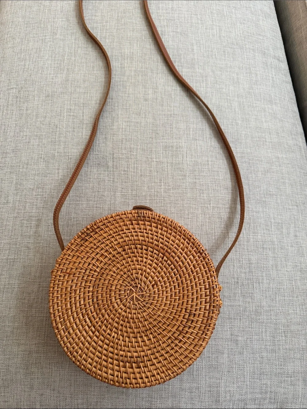Woven Round Crossbody Bag with Turquoise Inlay